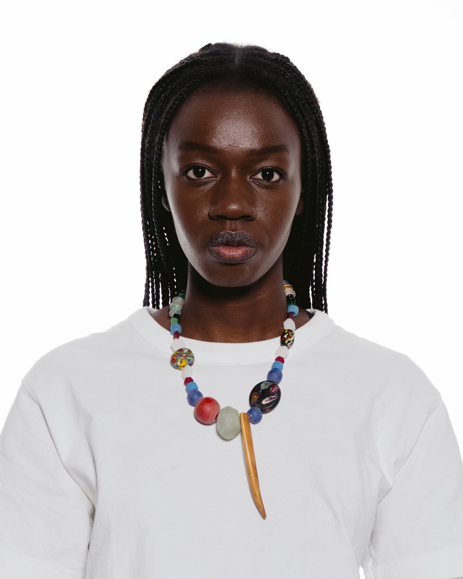 Rhino Horn and African Bead Combination Necklace