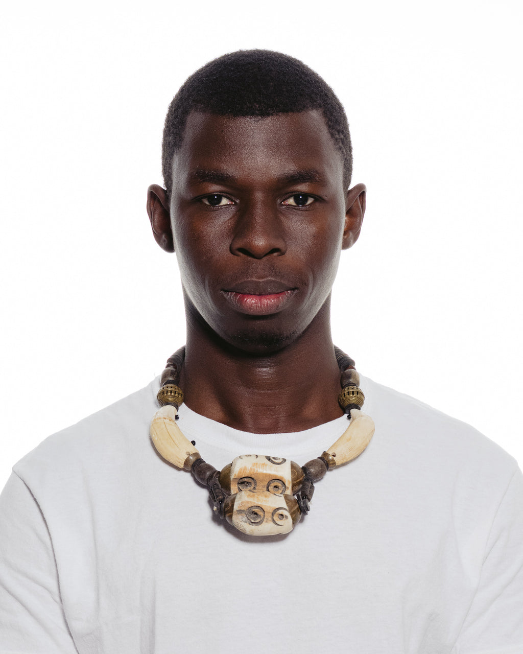 Antique bead necklace combining camel bone and African beads