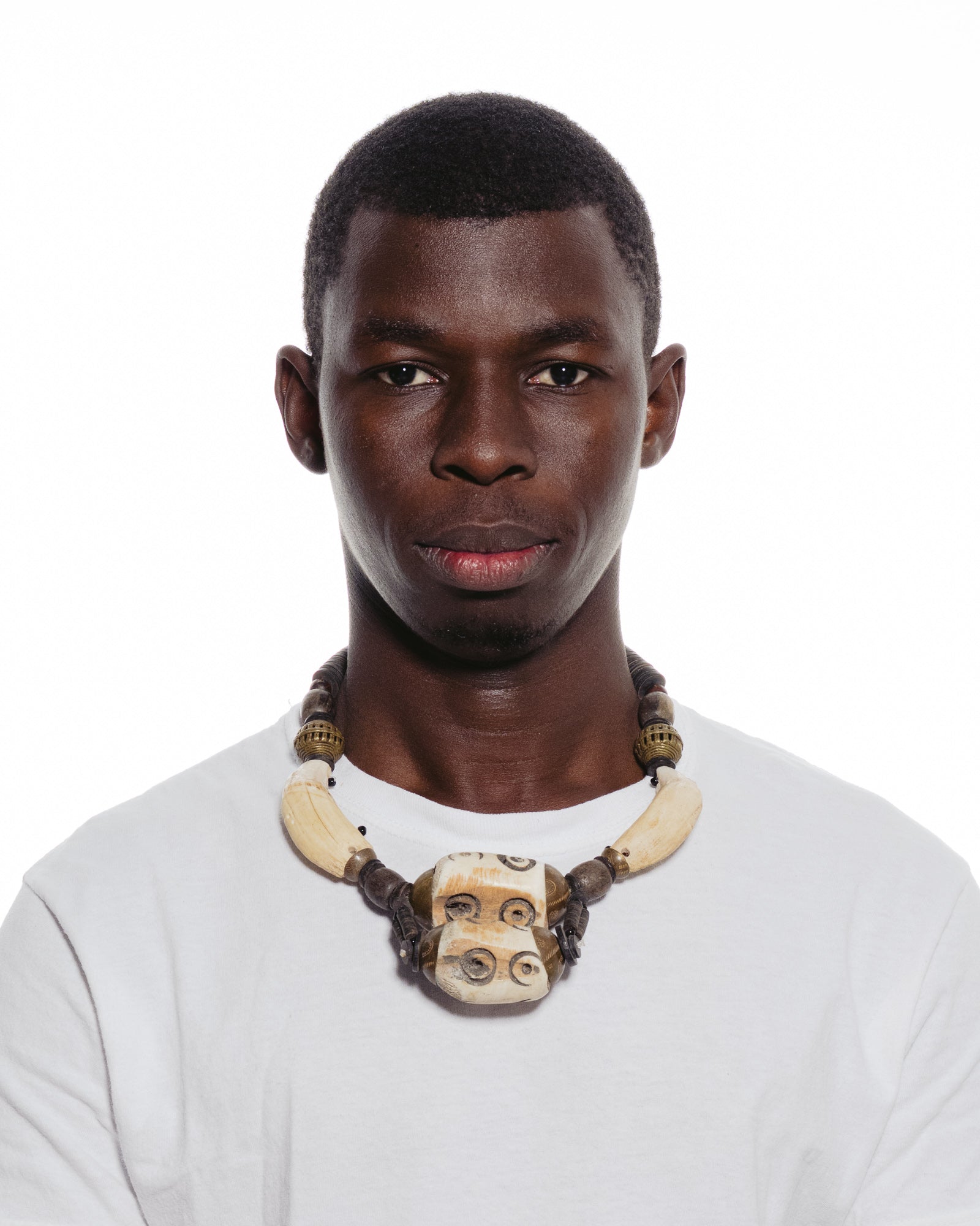 Antique bead necklace combining camel bone and African beads