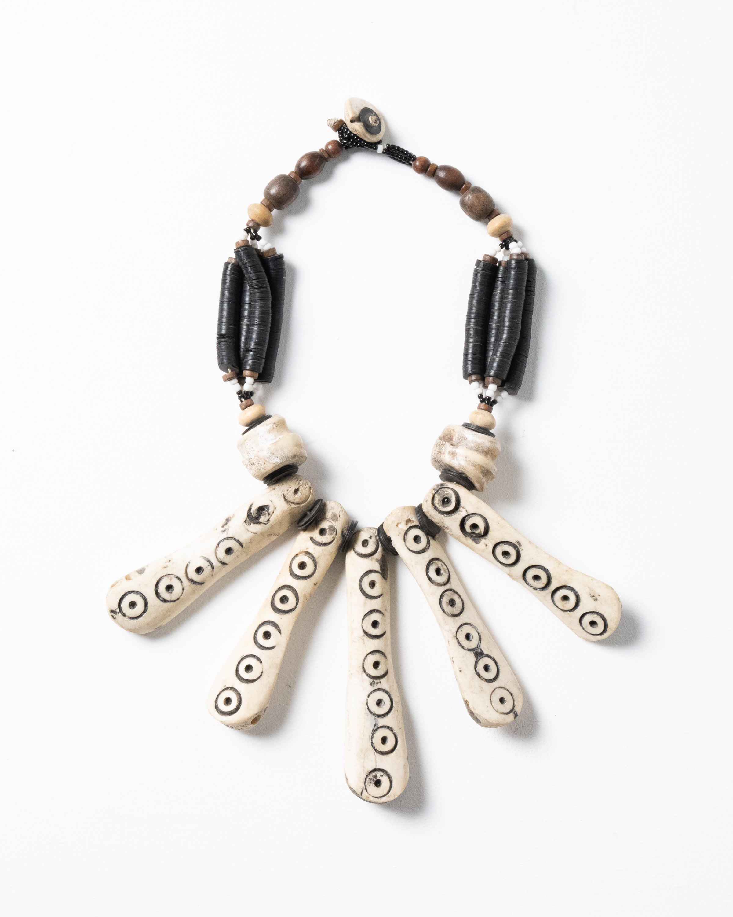 Antique bead necklace combining camel bone and African beads