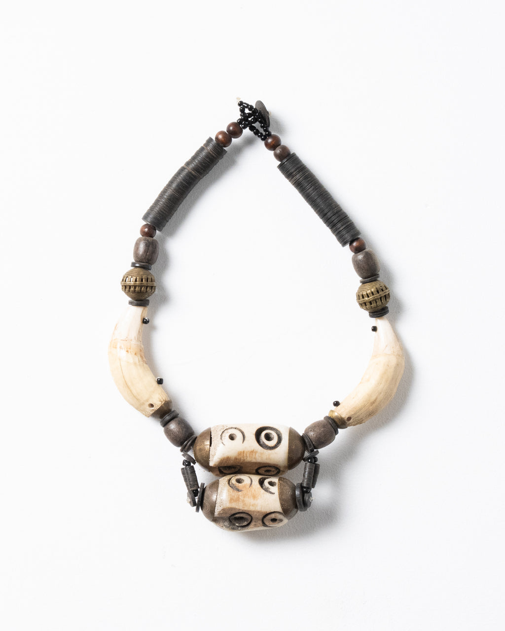 Antique bead necklace combining camel bone and African beads