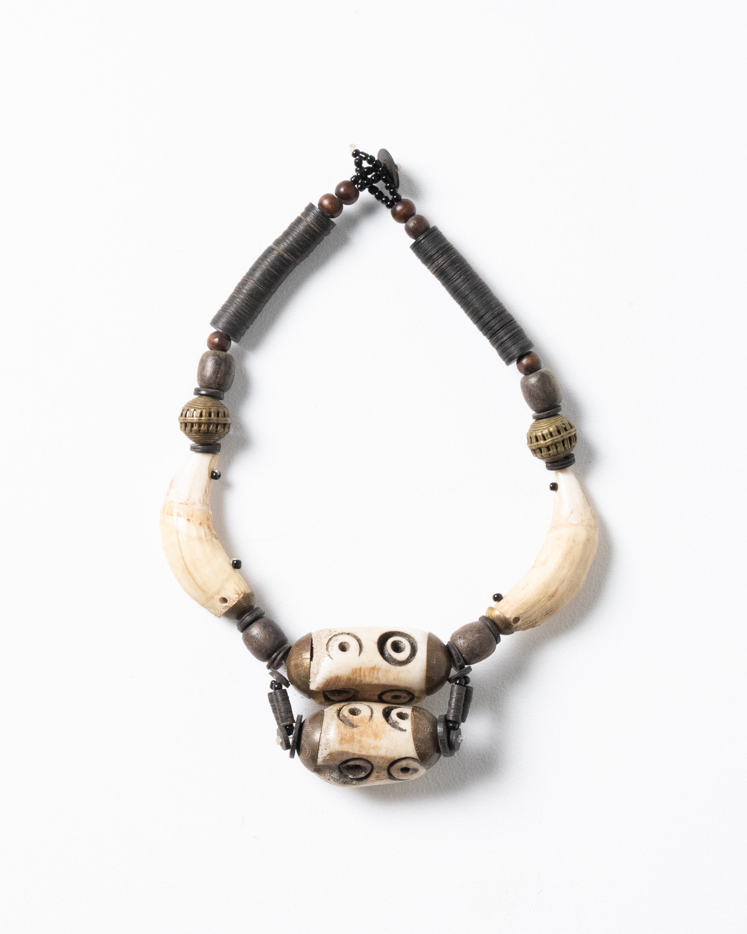 Antique bead necklace combining camel bone and African beads